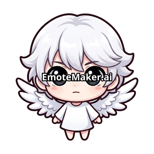 White hair and white skin, angel wings, black eyes, stare