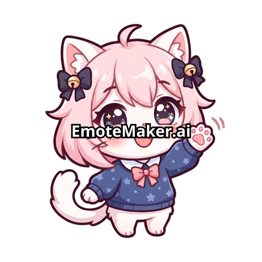 cute chibi cat girl with big sparkly eyes, happy expression, waving