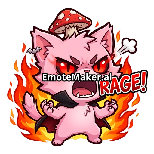 Pink vampire cat with mushroom hat