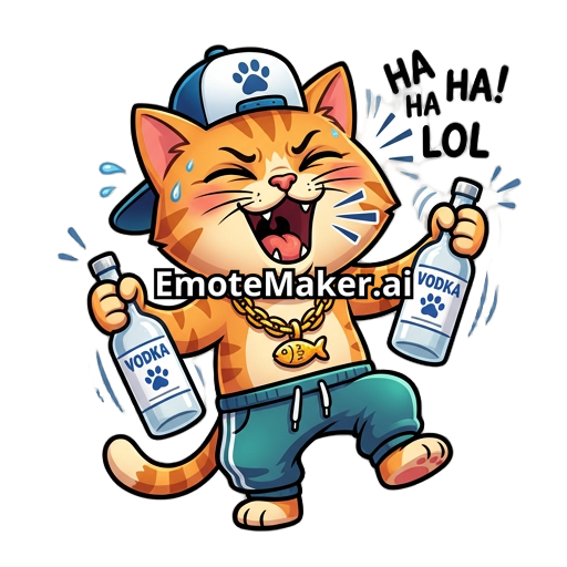 animated cat with two Vodka bottles in hands shaking to the beat like a rapper