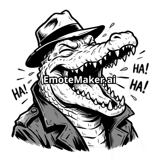 black and white surly noir cartoon crocodile