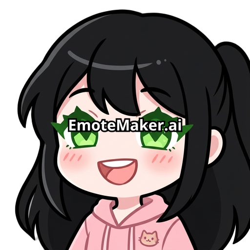 girl with black hair and very angular green eyes, serious vibe but smiling.
