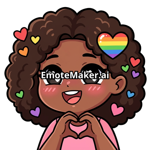 kawaii ebony girl with curly hair with raimbow heart