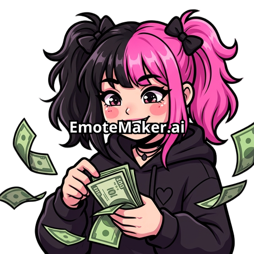 Cute egirl character smiling while counting cash.