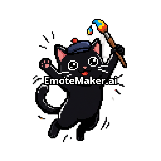 A black cat with a brush ready to paint a drawing
