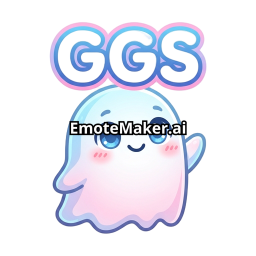 make me a super cute ghost emote with GGS being super easily to read. the ghost eyes are blue. can the ghost have some pink and blue to it