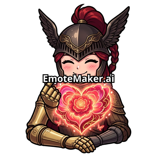 Malenia doing a classic anime finger-heart or holding a giant glowing heart, but the twist is the heart is styled like a brilliant, blooming Scarlet Aeonia flower with little butterflies around it.