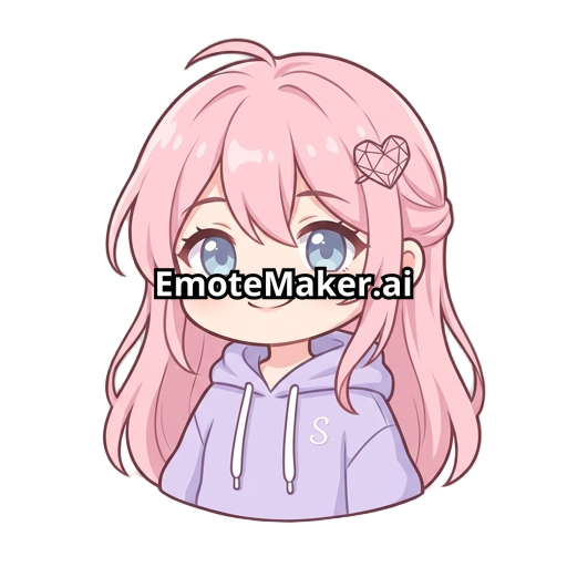a cute girl with a graceful, aesthetic look that complements a soft pastel based server. Her long, flowing pastel-pink hair is casually styled, framing her sweet, gentle expression and soft pastel-blue eyes that sparkle with friendly warmth. To emphasize her creative role, she wears a cozy, oversized pastel-lavender hoodie with white drawstrings, featuring a subtle white embroidered S logo on the chest. She is captured from the chest up, smiling warmly. A low-poly heart wireframe hair accessor