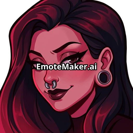 seductive gothic woman with a knowing smirk, lit by a moody crimson neon glow. She has sharp eyeliner, dark glossy lips, a thick silver 10g stretched septum ring, and one-inch ear tunnels visible through her dark cascading hair