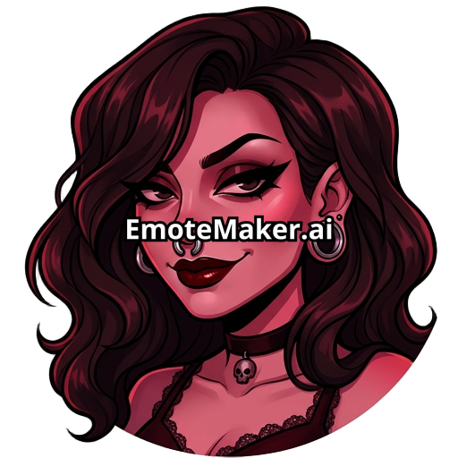 seductive gothic woman with a knowing smirk, lit by a moody crimson neon glow. She has sharp eyeliner, dark glossy lips, a thick silver 10g stretched septum ring, and one-inch ear tunnels visible through her dark cascading hair
