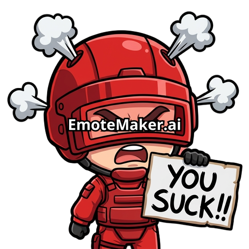 guy dressed in red wearing altyn k kg6 red helment holding up a you suck poster