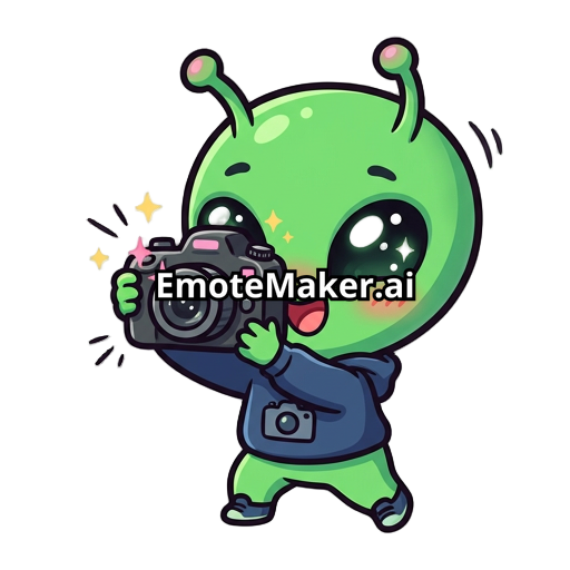 a green alien snapping a picture