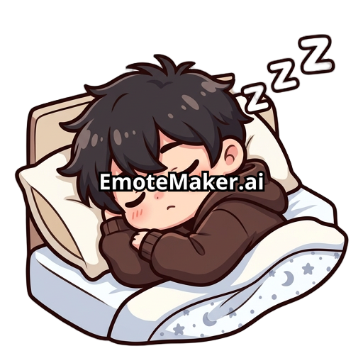 Cute boy with dark hair and a brown hoodie laying in a bed sleeping with Zzz above his head