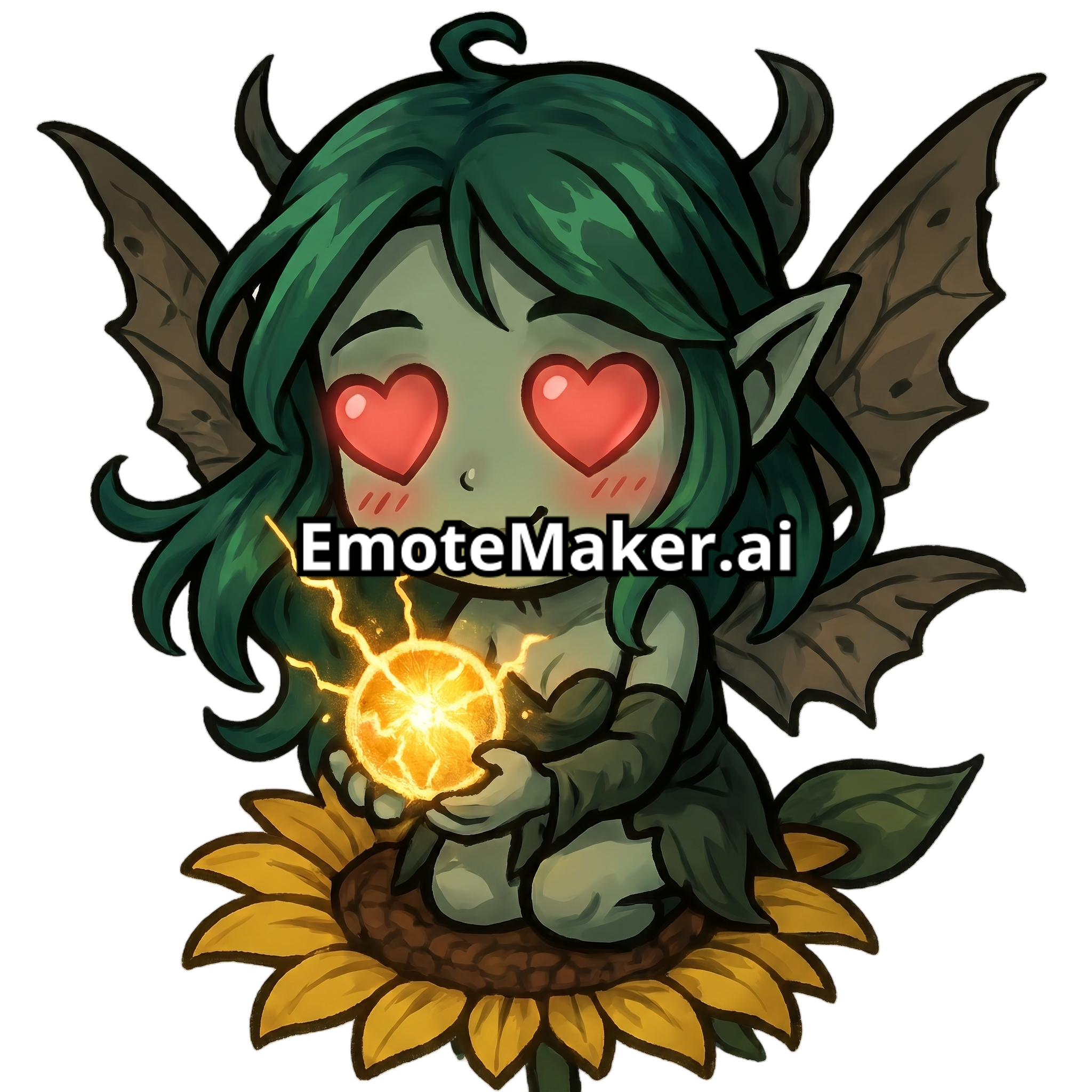 Change this emote's expression to lovestruck with heart eyes and a dreamy smile. Keep the exact same character design, outfit, colors, and art style.