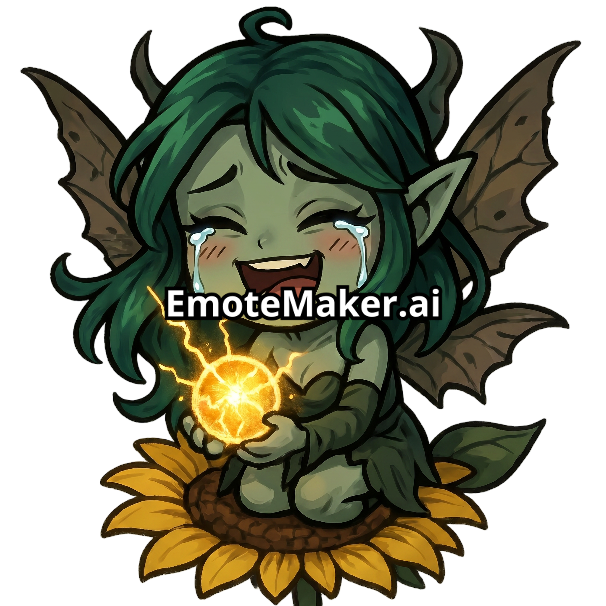 Change this emote's expression to laughing hard with eyes squeezed shut, open mouth, and tears of joy. Keep the exact same character design, outfit, colors, and art style.
