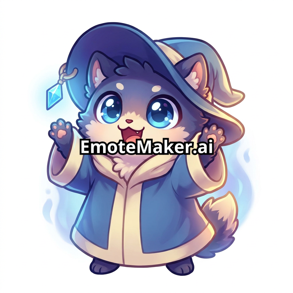 Cute chibi fantasy mascot named Pommi, a magical Discord assistant inspired by FFXIV. Small and adorable with big sparkling eyes, fluffy details, a tiny crystal accessory, and a cozy mage-like outfit. Friendly expression, soft moonlit colors, subtle aether glow, and a warm companion vibe. with a big cheerful smile and bright sparkling eyes