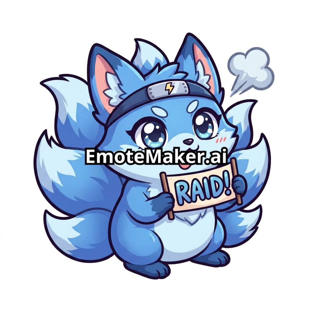 A chibi blue kawaii kitsune raid emote