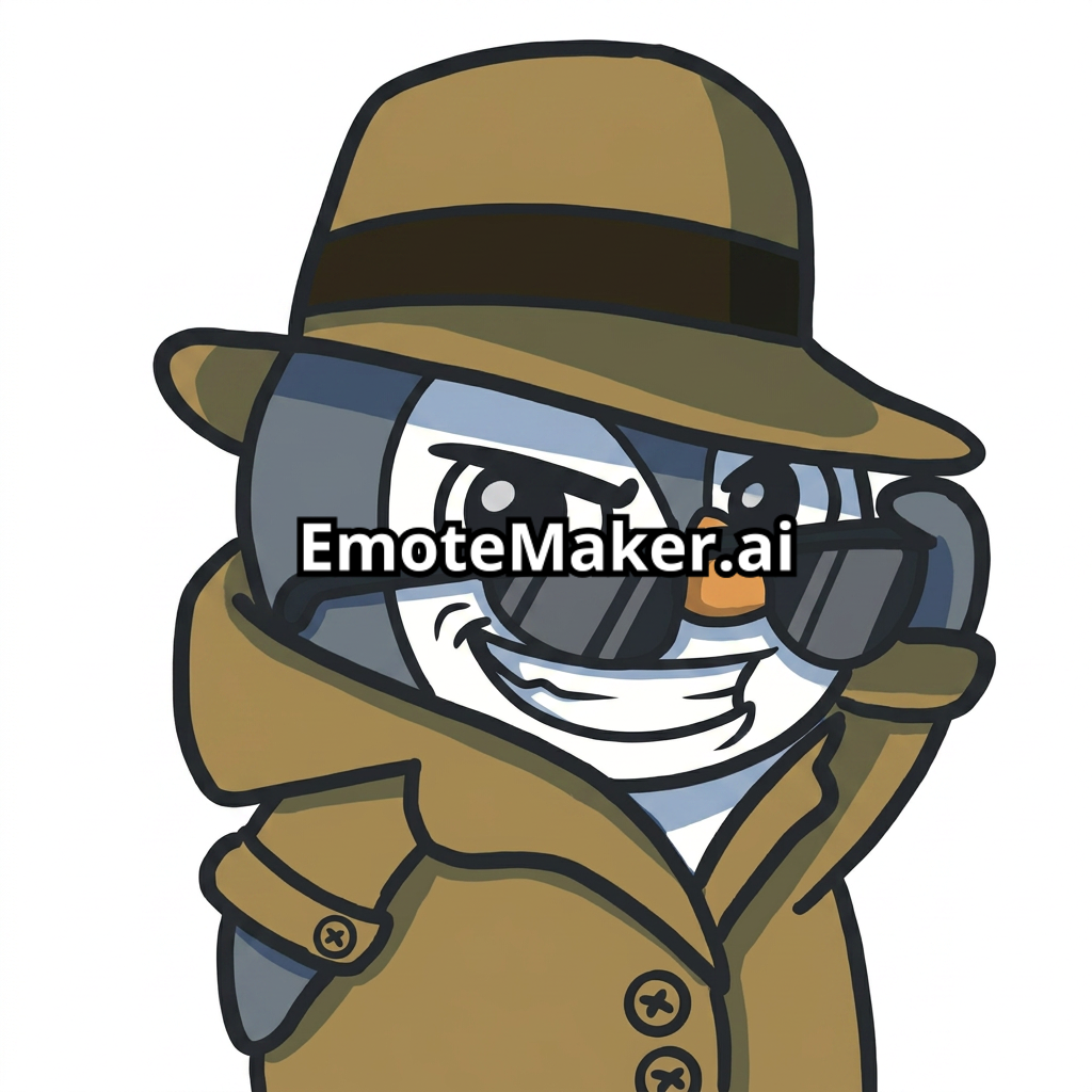 Penguin wearing a trenchcoat and fedora with sunglasses. He is a detective wearing sunglasses with a confident smirk