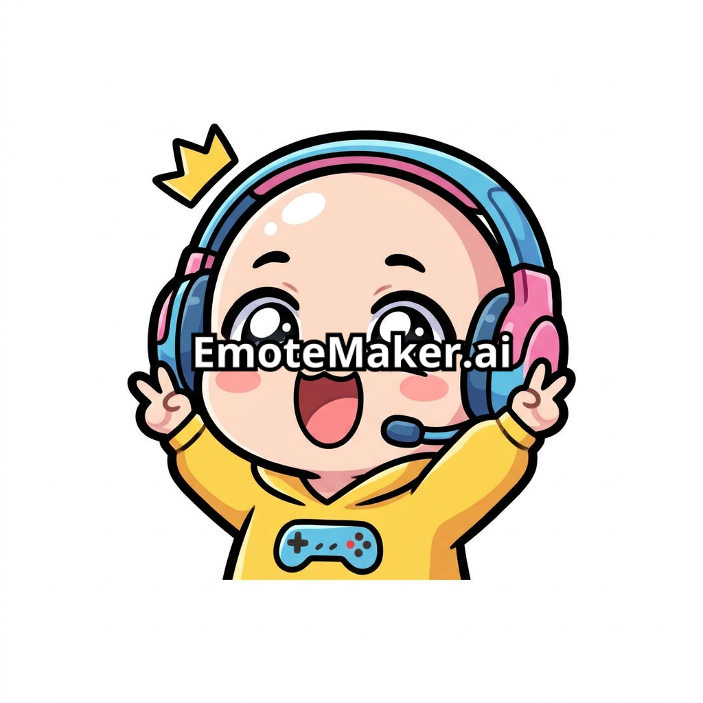 Cute chibi gamer character celebrating happily, headset on,
excited expression, simple cartoon style, vibrant colors,
transparent background