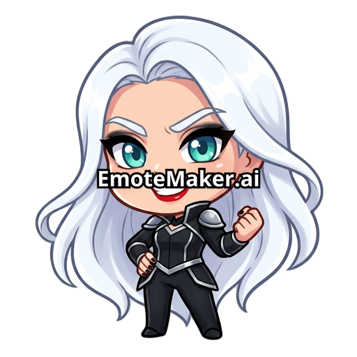 NP The Leader. she has long Diamond white hair, and her skin tone is lighter. and she has Black up lips and Red down lips, black eyeshadow, eyes color is Blue Green. and she has black eyeshadow, and Black nails. and her eyebrow is white. No piercings and No tail ring and No earring.