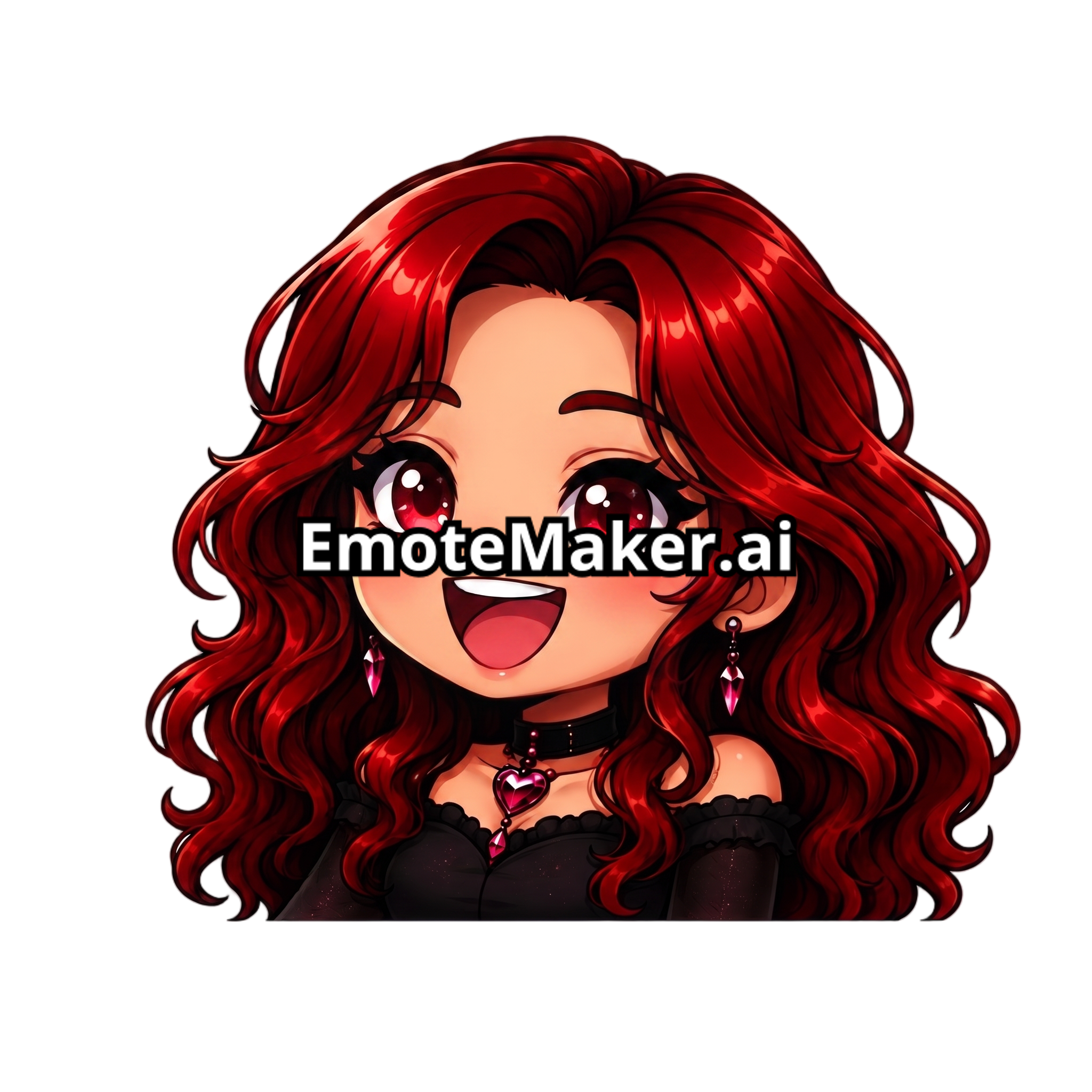 Change this emote's expression to happy with a big cheerful smile and bright sparkling eyes. Keep the exact same character design, outfit, colors, and art style.