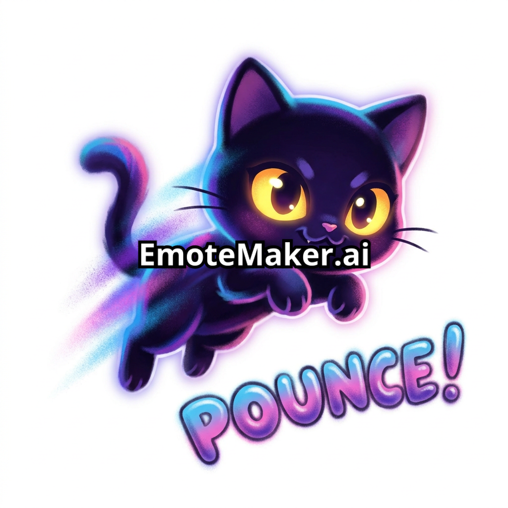 A black cat with yellow eyes starting off crouching position and make a pounce movement in a colorful air brush style from the 80s