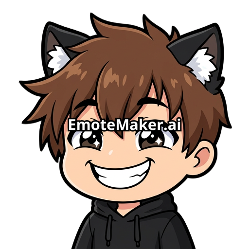 brown hair, bit spiky, cat ears with white floof inside, black hoodie