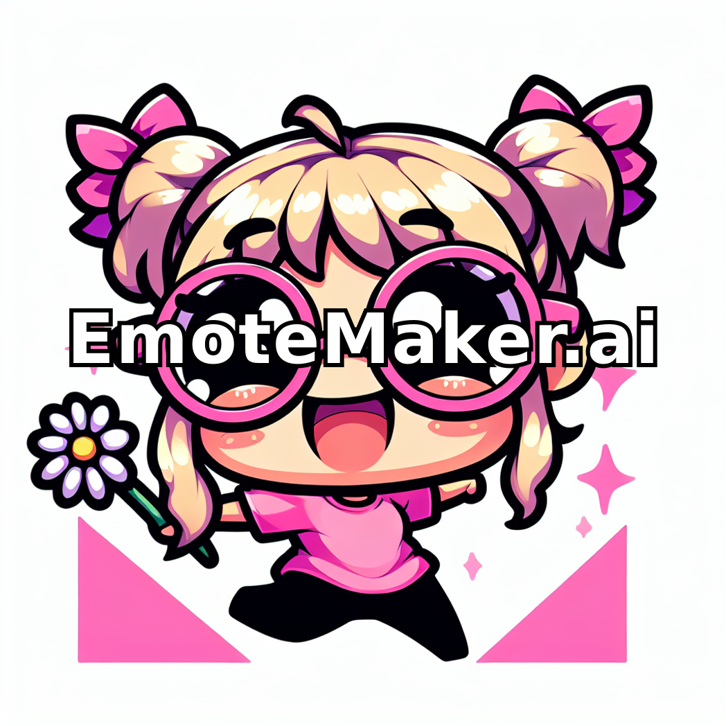 A cheerful girl with pigtails and oversized pink glasses, in a pink shirt, holding a flower in one hand and joyfully twirling around